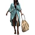 Bsubseach Stylish Tie Dye Open Front Long Kimono Swimsuit Cover up for Women