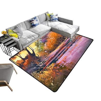 Amazon Com Alsohome Printed Carpet Vivid Blooms Lake Tre Seas