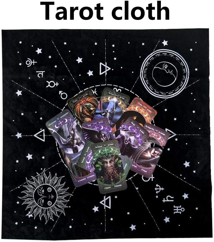 Foliner Altar Tarot Table Cloth Tarot Tablecloth Black Tablecloth Tarot Divination Card Tablecloth for Tarot Enthusiasts Psychological