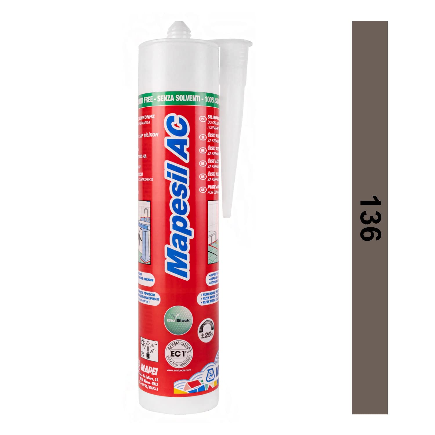Mapesil AC Mould Resistant Silicone Sealant Mud 136