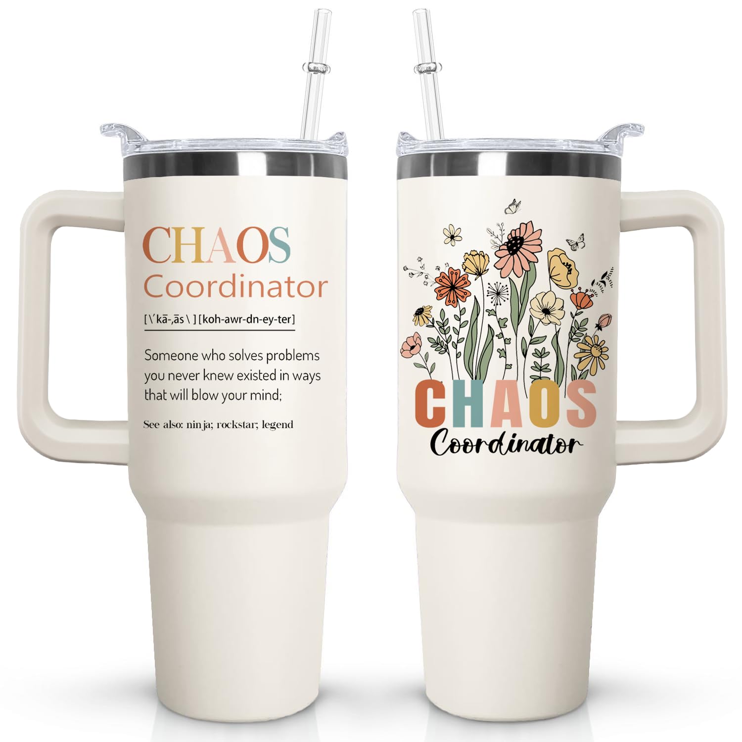 Photo 1 of Chaos Tumbler with Handle - 40 Oz Water Bottle Travel Mug, Includes Lid and Straw - Perfect Gifts for Women