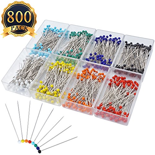 UPC 713095750070, SUBANG 800pcs Sewing Pins 38mm Multicolor Glass Ball Head Pins For Dressmaking Jewelry Components Flower Decoration With Transparent Cases, 8 Colors