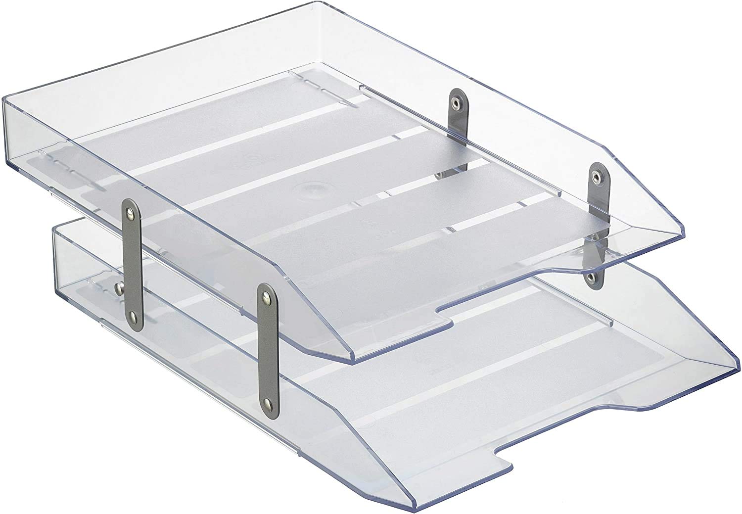 Acrimet Collapsible Articulated Letter Tray A4 2 Tier Plastic Desktop File Organizer (Clear Crystal Color)