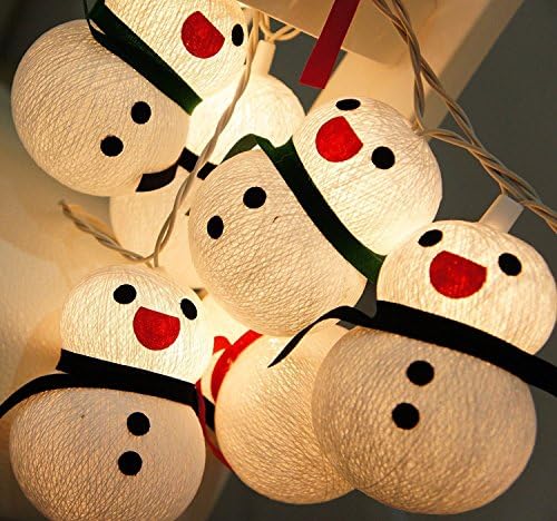 Exotic Elegance Snowman Cotton Ball String Lights for Christmas Decor(20 Light Bulbs) Thailand.