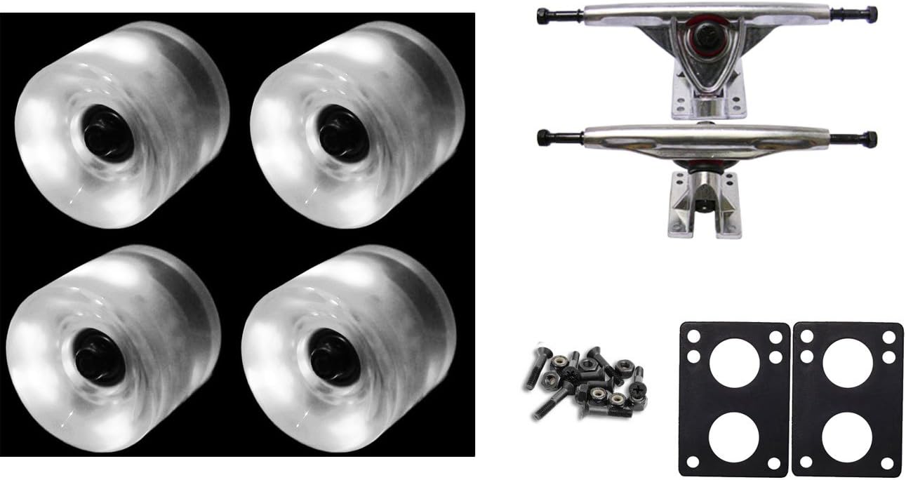 TGM Skateboards65mm White LED Wheels Night Light Longboard Combo 180mm Trucks/Bearings/Risers