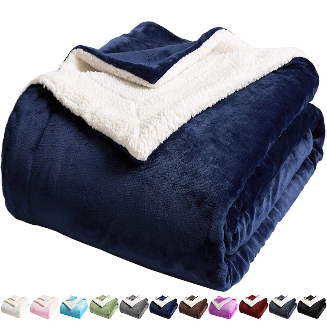 Photo 1 of LBRO2M Sherpa Fleece Bed Blanket Queen Size Super Soft Fuzzy Plush Warm Cozy Fluffy Microfiber Couch Throw Velvet Double Reversible Luxurious Blankets,Navy Blue