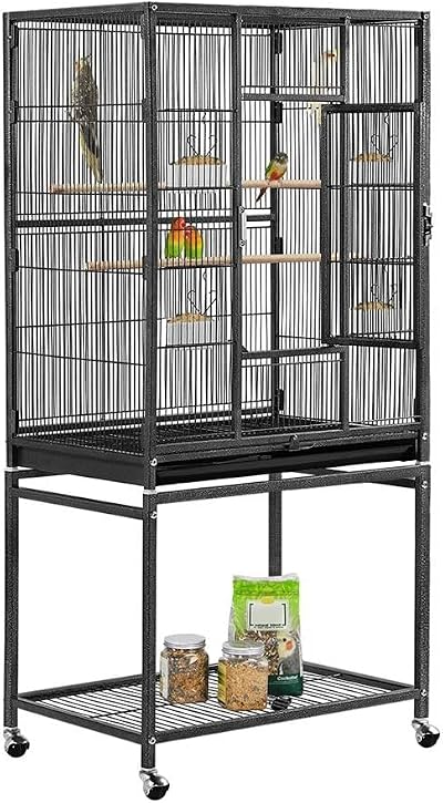 Yaheetech Large Bird Cage Flight Parrot Cage with Rolling Stand Black