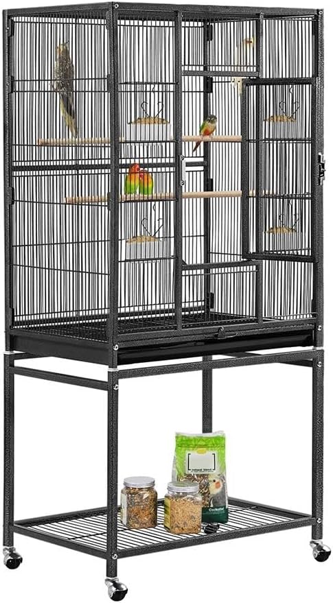Yaheetech Large Bird Cage Flight Parrot Cage with Rolling Stand Black