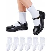 HONGTEYA 6 Pairs Cotton Girls Socks Ruffle Kids Crew Ankle School Uniform