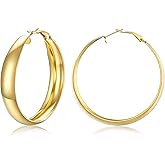 FOCALOOK 14K Chunky Gold Hoops, Hypoallergenic Lightweight Large Thick Wide Silver Hoop Earrings for Women 40/60/80mm