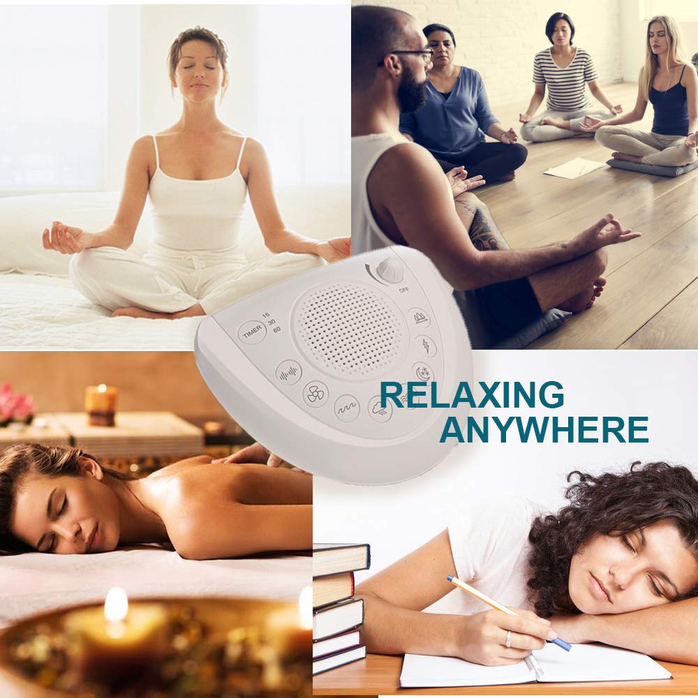 White Noise Sound Machine, Sleep Relax Sound Machine with 8 Soothing Nature Sounds,Ocean,Wave,Rain,Forest Sound,3 Auto-Off Timer Option,Battery or Adapter Operated-White