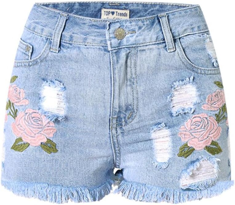 Sherri Women's High Waist Floral Embroided Denim Shorts