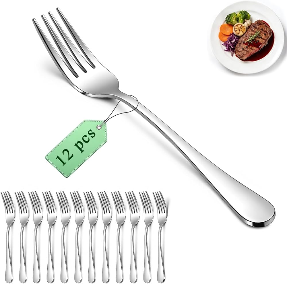 Berglander Dinner Forks Set 12pcs 18.5cm, Stainless Steel Table Fork, Dessert Salad Forks, Flatware Silverware Fork for Resta