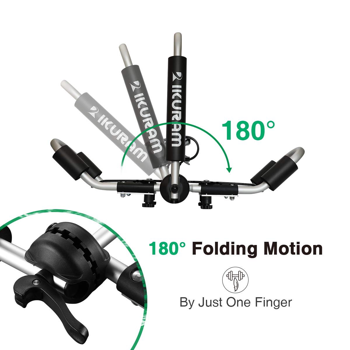 IKURAM Kayak/Surf/Ski Roof Carrier Rack of Bilateral Premier J-Style Folding 4-in-1 for Canoe, SUP, Kayaks, Surfboard and Ski Board Rooftop Mount on SUV, Car and Truck