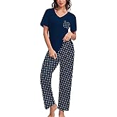 FEREMO Pajama Sets for Women Two-Piece Lounge Set Short Sleeve Tops and Long Pants Soft Pjs Sleepwear S-XXXL