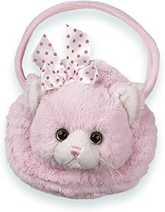 Bearington Meow Meow Carrysome, Girls Plush Pink Kitty Stuffed Animal Purse, Handbag 7 inches
