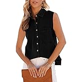 Orchidays Women's Denim Tank Top V Neck Button Down Collared Sleeveless Shirts Casual Blouse Tops