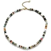 Beaded Gemstone Necklace for Women, Colorful Boho Bead Choker Necklace Natural Stone Freshwater Pearl Surfer Beach Necklace 14K Gold Plated Summer Handmade Jewelry Gifts