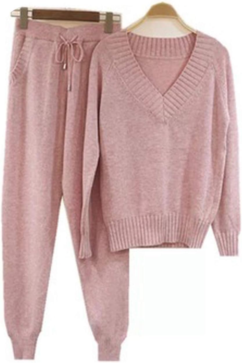 Women's Winter Woolen Cashmere Knitted Suit V Neck Tracksuit Women Hoodies Two-Piece Set Knit