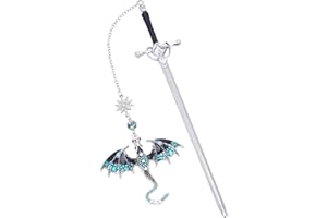 Berirexrion Fantasy Fourth Wing Bookmark - Sward Dragon Book Mark for Men Vintage Tassel Metal Pendant Antique Silver Blue Book Marker Reading Lovers Gifts Birthday Teacher Readers