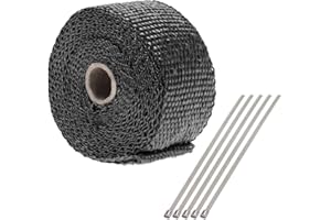 big-autoparts 2" x 16 feet Exhaust Manifold Fiberglass Heat Wrap Thermal Wrap Tape and Stainless Ties Kit,Black