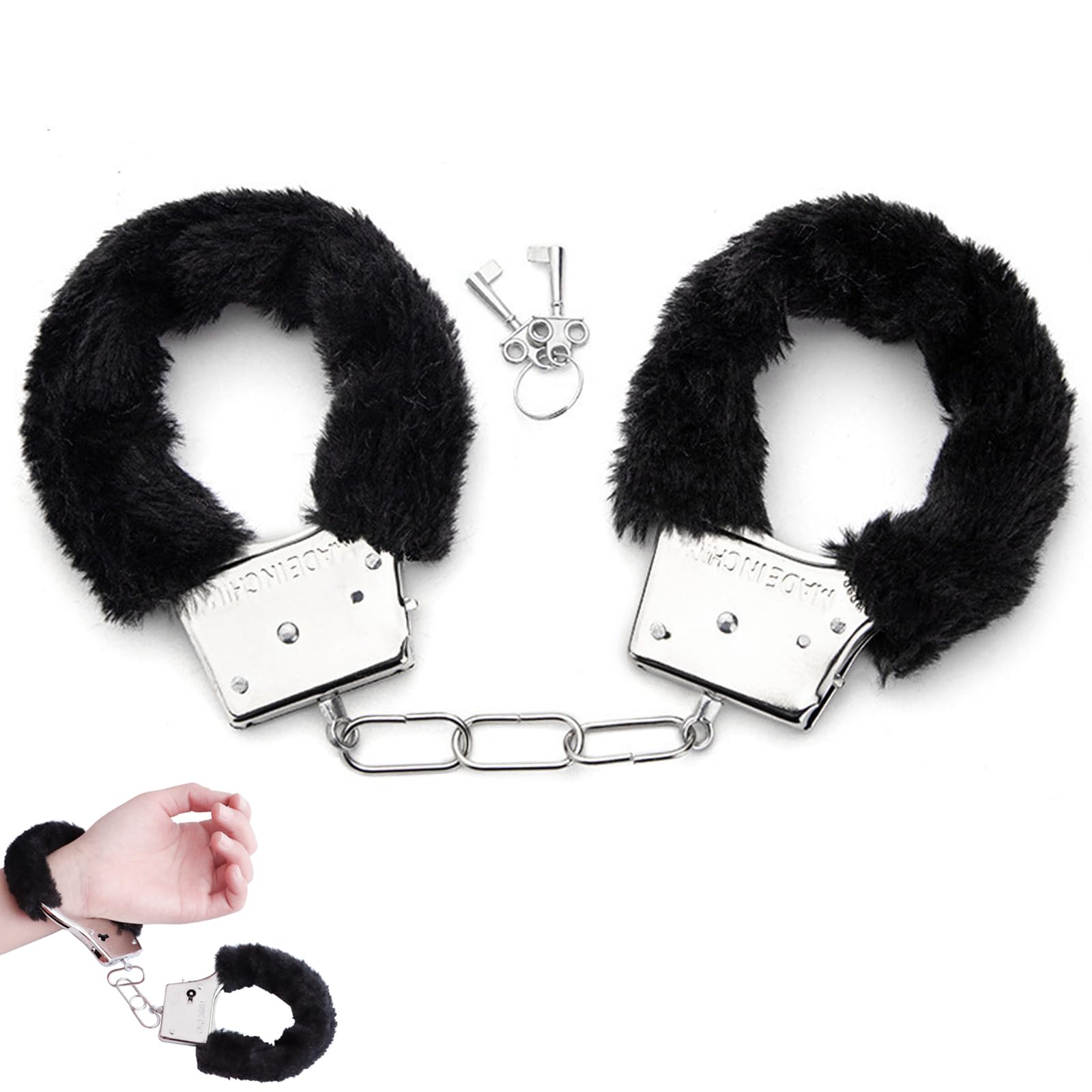 WOSO Metal Handcuffs with 2 Keys for Cosplay Police, Kids Play Toy Metal Handcuffs Party Supplies Costume Accessories,Handcuffs Prop Dress Ball Party (Black)