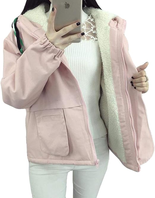 Amazon ニカ レディース ジャケット ブルゾン 大きいサイズ 裏起毛 ショート丈 ロング丈 あったか 保温 ショート丈 ムートンコート 無地 フード付き 韓国風 コート ジャケット 通販