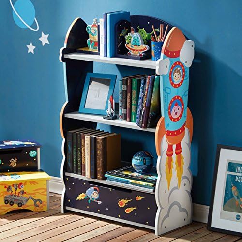 Fantasy Fields Blue and Yellow Wooden Outer Space Bookshelf, TD-12220A