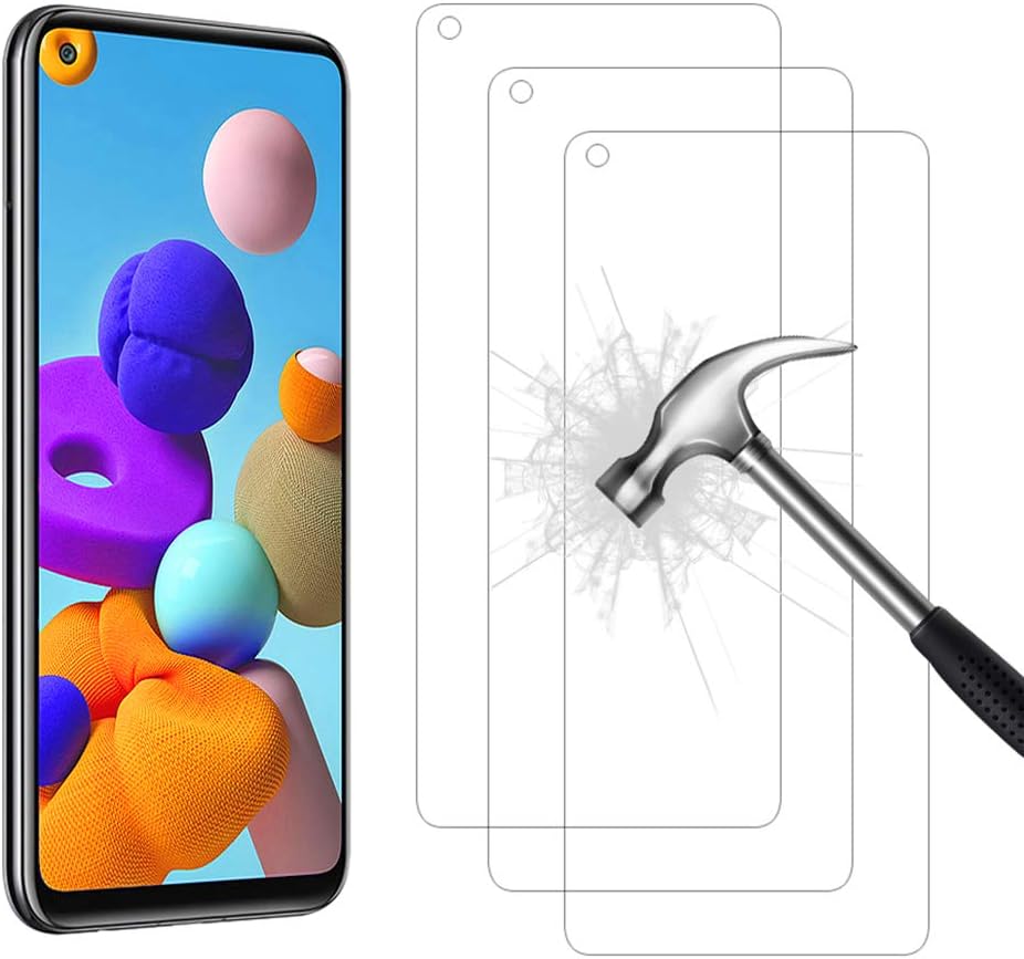 AHABIPERS 3 Pack Tempered Glass for Samsung Galaxy A21S Screen Protector, Easy Bubble-Free Installation, 9H Hardness