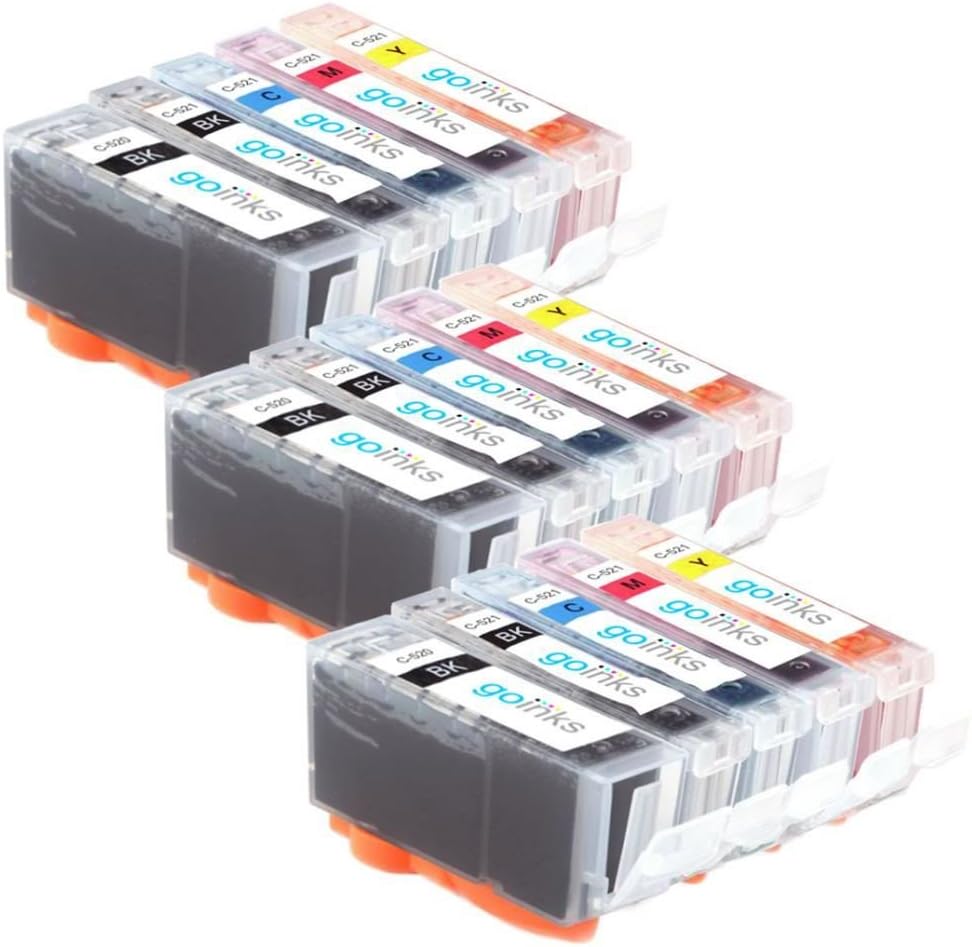 Go Inks C-520 & C-521 Compatible Set of 5 Ink Cartridges to replace Canon PGI-520 & CLI-521 for use with Canon PIXMA Printers (Pack of 15)
