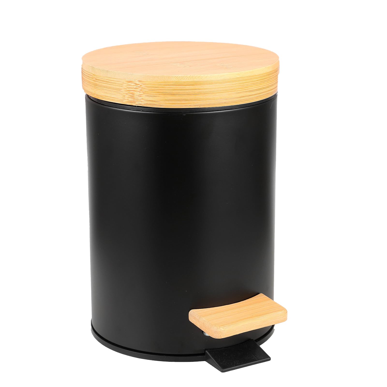Photo 1 of ***Lid broken***ODJSY Small Bathroom Trash Can with Natural Bamboo Lid Soft Close?3 Liter / 0.8 GallonStainless Steel Garbage Can with Removable Inner Bucket andStep Pedal?Black?***Lid broken***