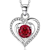 RIVIKO Heart Birthstone Pendant Necklace for Women 925 Sterling Silver Zirconia Necklaces Valentine's Day Anniversary Birthday Mothers Day Jewelry Gifts For Her Mother Wife