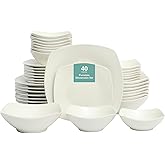 Gibson Home Brentwood 40-Piece Dinnerware Set – Square White Porcelain Plates and Bowls, Service for 8, Dishwasher & Microwave Safe, Modern Everyday Dinner Set with Cereal, Dessert, and Entrée Bowls