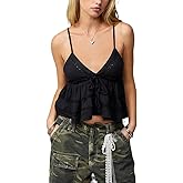 Women Sexy V-Neck Frill Camisole Tops Sleeveless Spaghetti Straps Babydoll Cami Going Out Top Streetwear