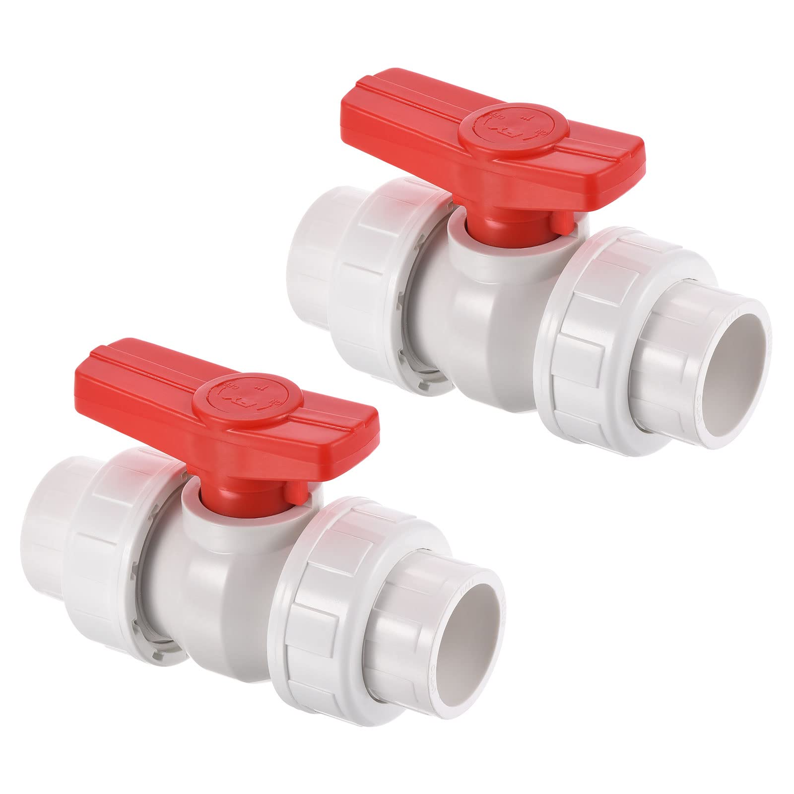 PATIKIL 32mm ID Double Union Ball Valve, 2 Pack PVC Socket Type Shut-off Valve Switch for Water Flow Control, White