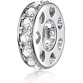 925 Sterling Silver Spacer Charm Bead with Clear CZ for Pandora Charms Bracelets