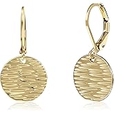 Desnuage Sterling Silver Hoop Earrings - Handmade Hammered Disc Dangle Leverback, Hypoallergenic Earrings for Women