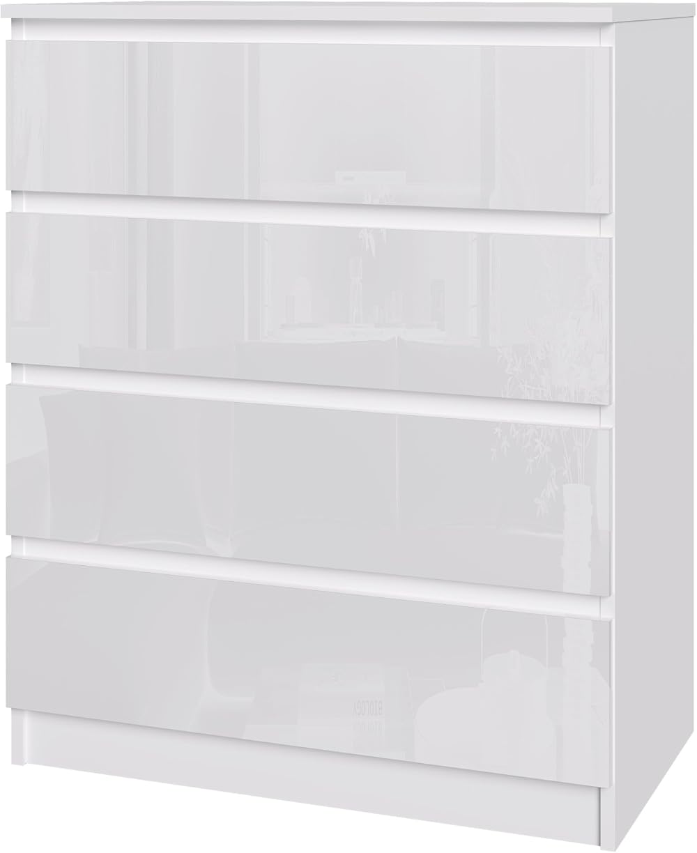 Panana Modern High Gloss Drawer Cabinet 4 Drawers White Gloss Bedroom Storage