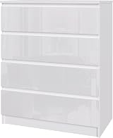 Panana Modern High Gloss Drawer Cabinet 4 Drawers White Gloss Bedroom Storage