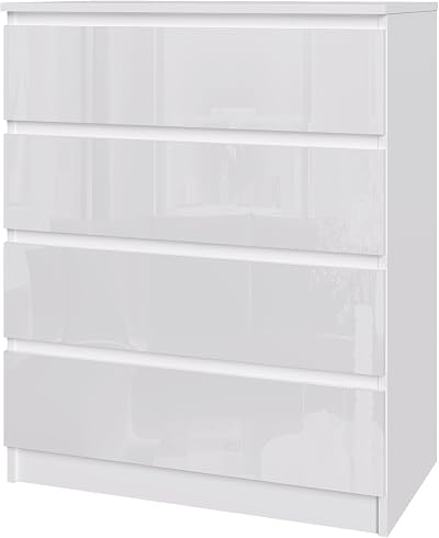 Panana Modern High Gloss Drawer Cabinet 4 Drawers White Gloss Bedroom Storage
