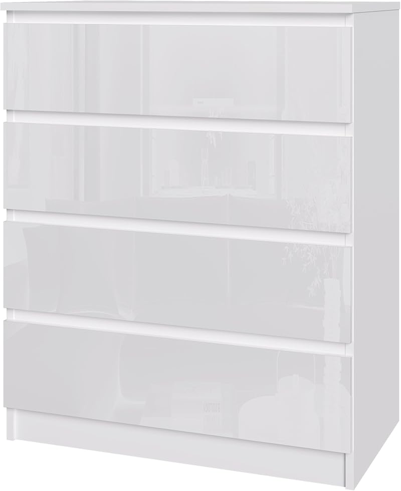 Panana Modern High Gloss Drawer Cabinet 4 Drawers White Gloss Bedroom Storage