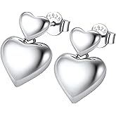 Silver Heart Earrings for Women|Double Heart Studs 925 Solid Sterling Silver Hypoallergenic Chunky Vintage Earrings Jewelry for Daily Birthday Anniversary Valentine's Day Gifts for Her Wife Girlfriend