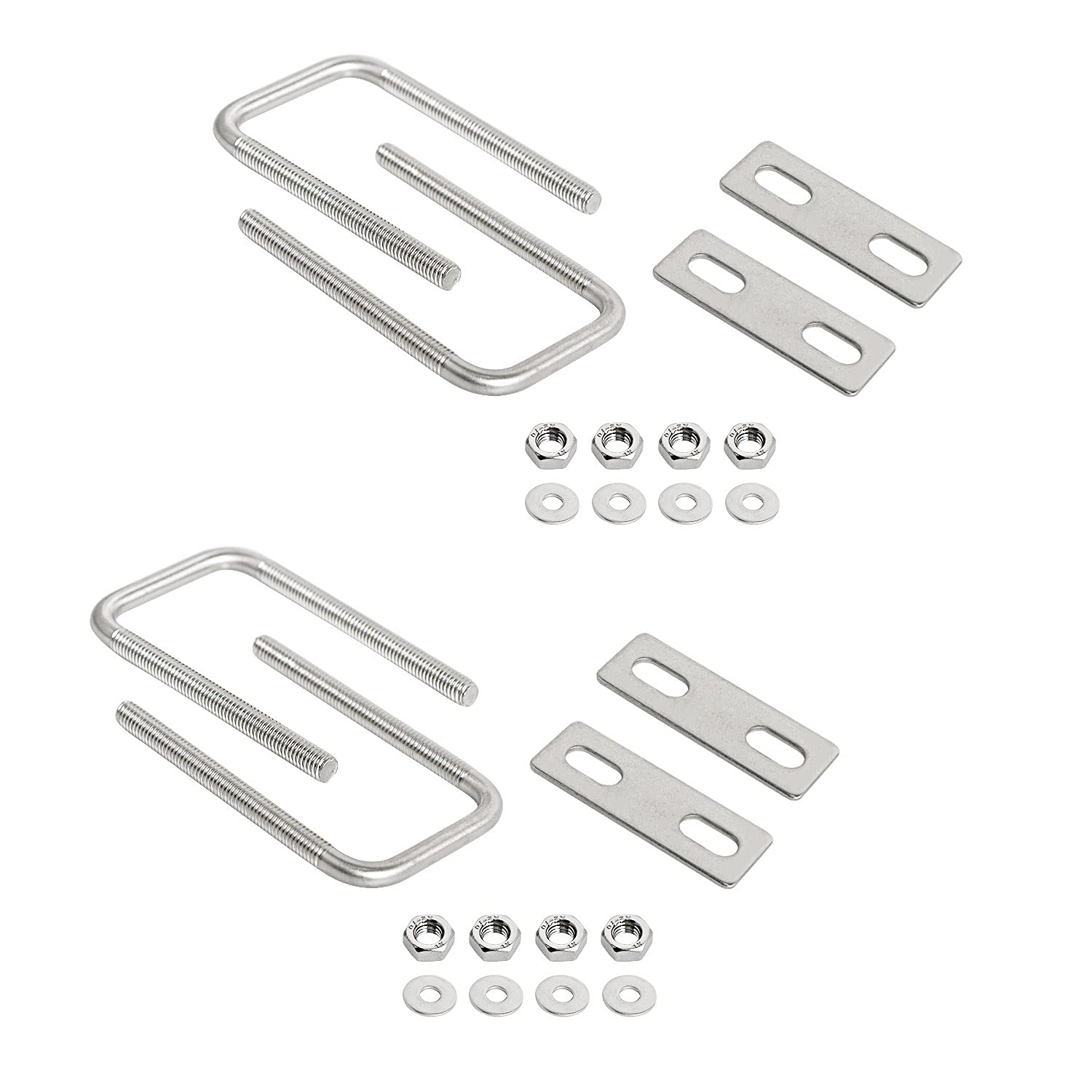 Aoje-Link Square U Bolt 1.97"(50mm) Inner Width M6 Thread 304 Stainless Steel Silver with Plates Nuts Flat Washers, 4Pcs