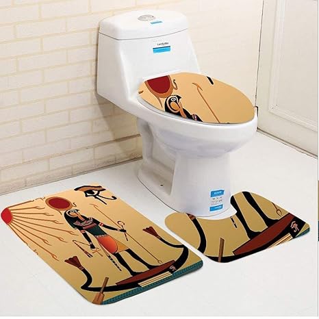 Amazon Joqsi 3ピース トイレシートパッド カスタムエジプトのイラスト 古代の神 太陽 ラ伝統的異教徒プリント マルチウェル 風呂マット すのこ ホーム キッチン オンライン通販
