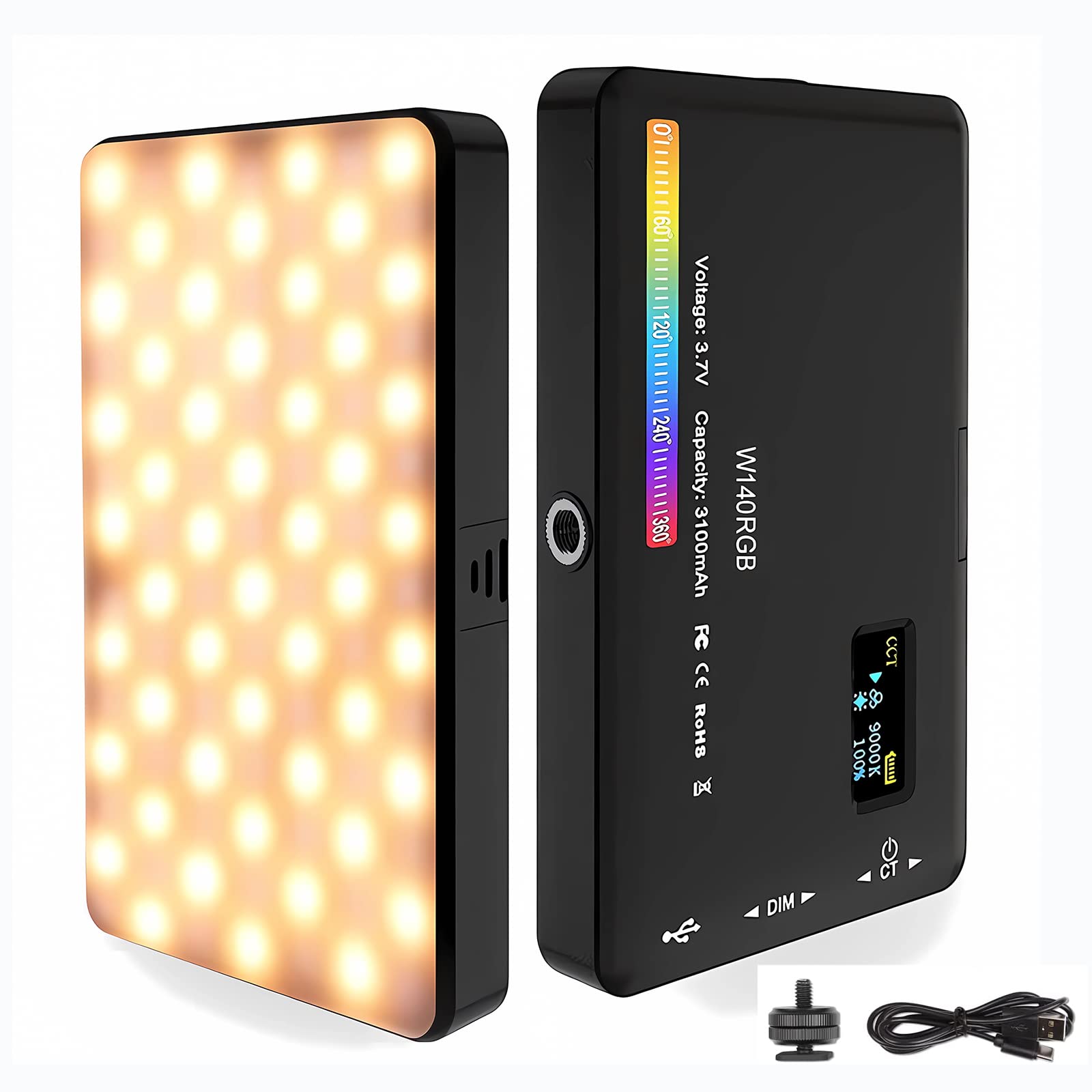 SRIKEKL RGB Video Light,Portable LED Camera Light Panel 360° Full Color Light CRI95+ Dimmable 2500K-9000K, 3100mAh Rechargeable LED DSLR Fill Light for Photography, Video Conference, YouTube, TikTok