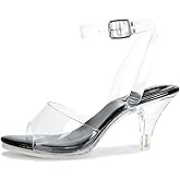 NBUUNBU Clear Heels For Women Ankle Strap Heels Sexy Transparent Platform Strappy Heel Sandals Open Toe Slingback Stiletto Comfy Dress Shoes High Pump Slip On Mules
