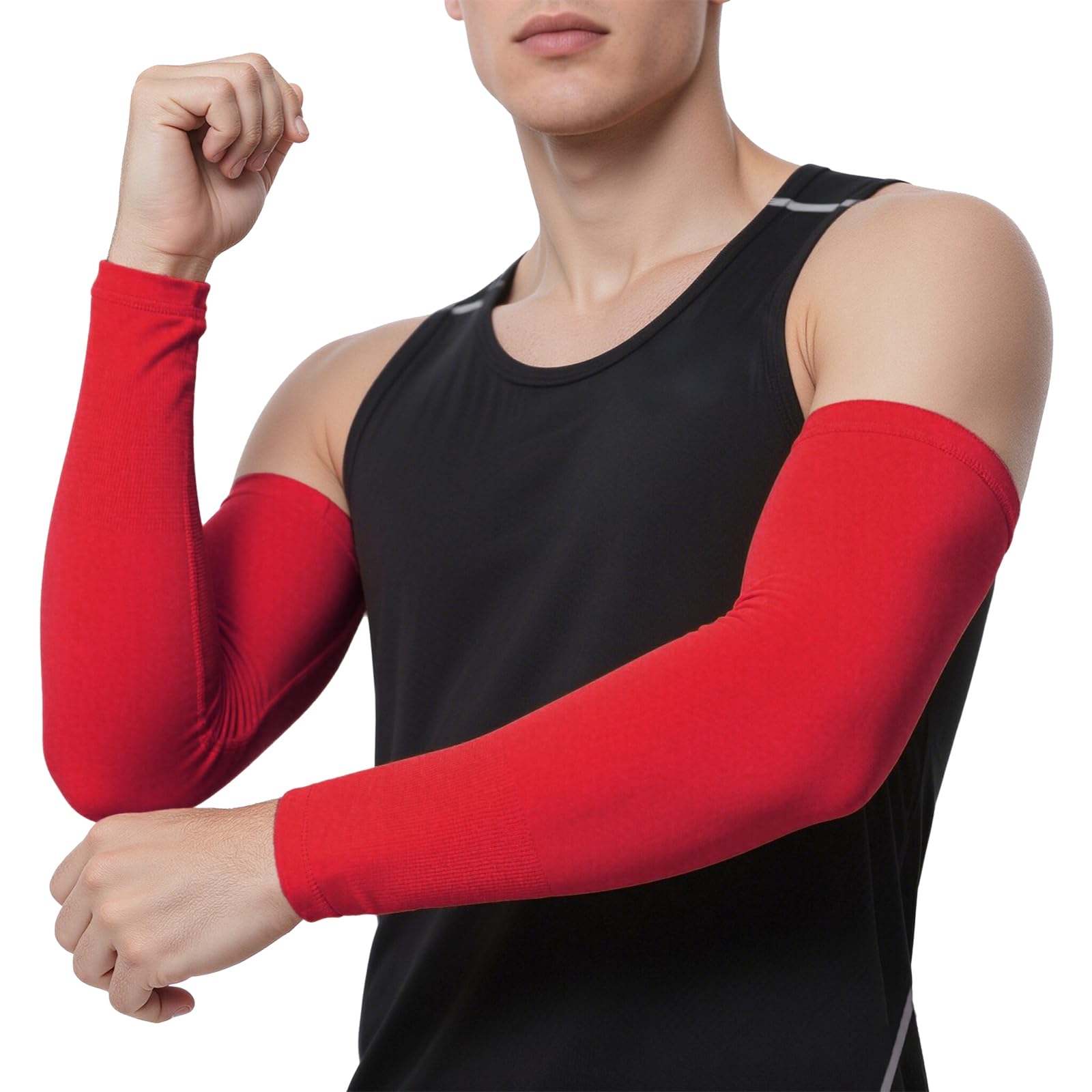TOPTIE 1 Pair Arm Sleeves for Men Women, Arm Compression Sleeve for Football, Basketball & Volleyball-1 Pair Red