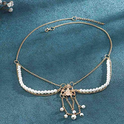 Tgirls Boho Hair Chain Jewelry Gold Pearl Pendant Festival Headband Beads Chain Egyptian Headdress for Women