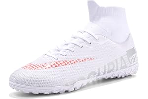 Kikaluo Men's Soccer Cleats Football Shoes with High-Tops Lace-Up Spikes Indoor Firm Ground Turf Training Exercise Futsal Boots