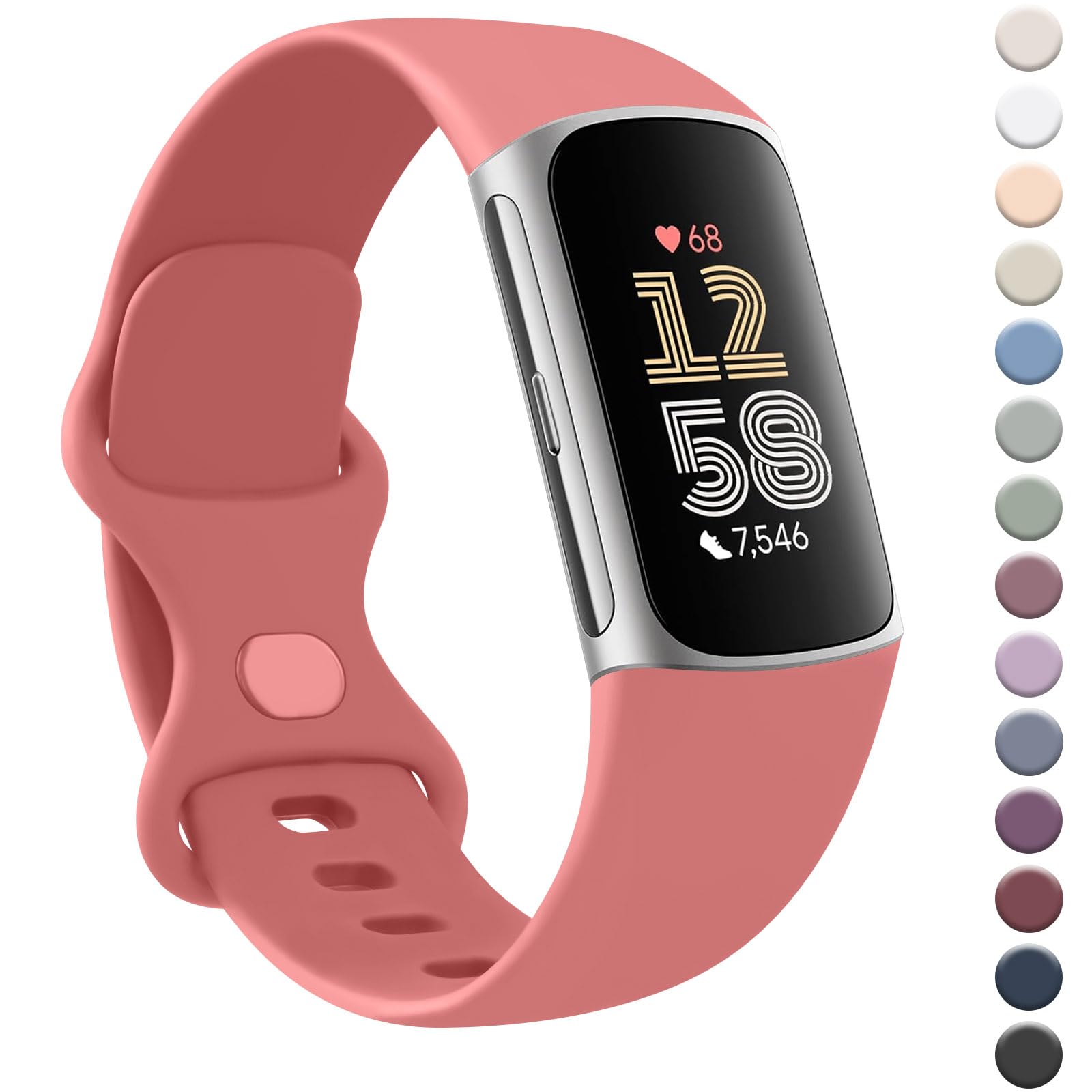 AK Strap for Fitbit Charge 6/5 - Silicone Sport Classic Soft Replacement Straps (Small, Coral)